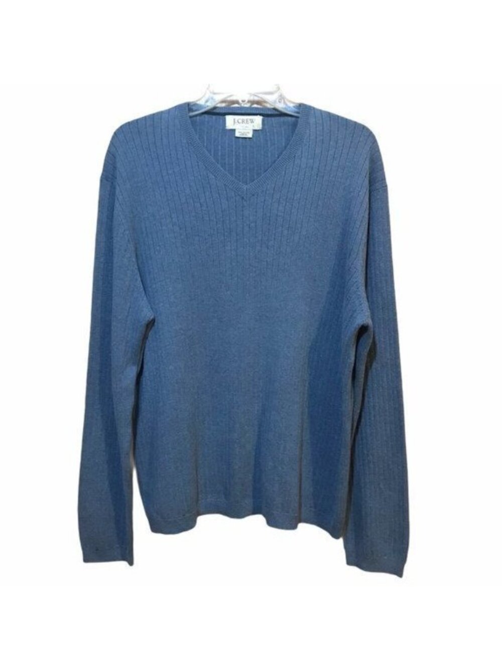 J. Crew Factory 100% Cotton Men's Size Large Ribbed V-Neck Sweater Blue